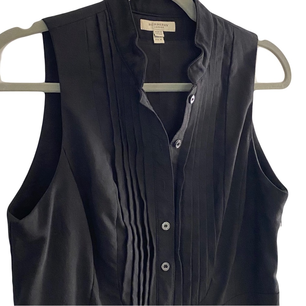 Burberry‎ London Black Pleated Classic Wool Sleeveless Preppy Midi Dress Size 10 - Picture 4 of 8
